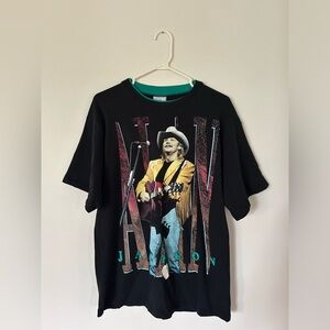 VINTAGE Alan Jackson Shirt L On Tour Concert Black Turquoise Trim 1994